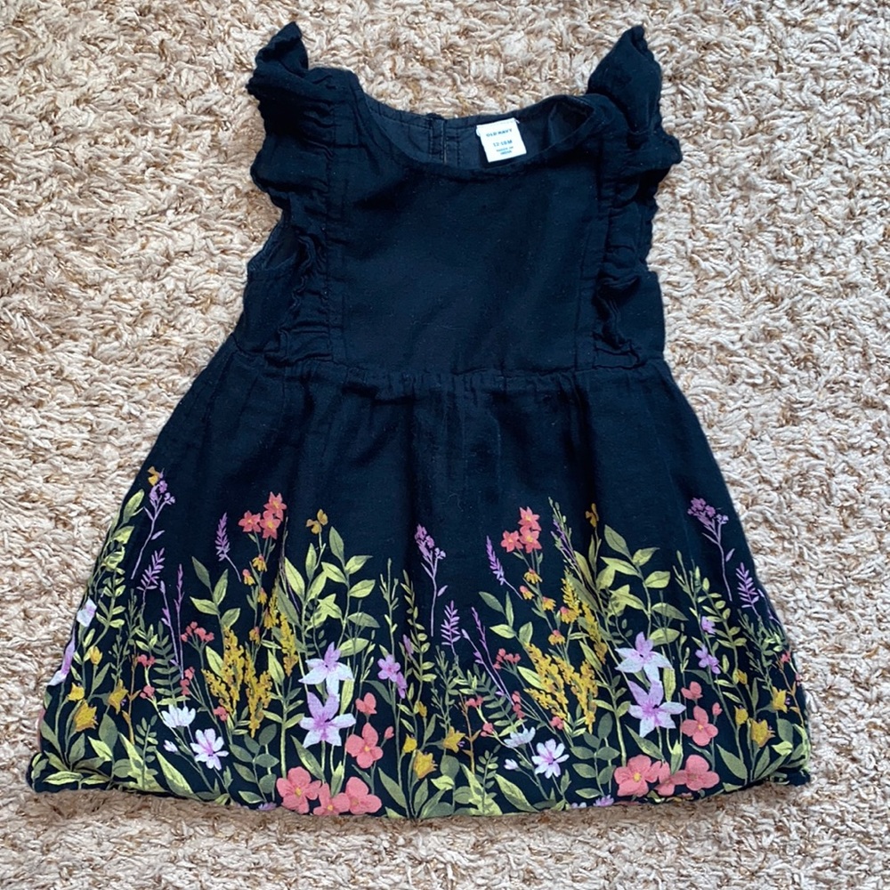 12-18M toddler girls flutter sleeve black floral dress